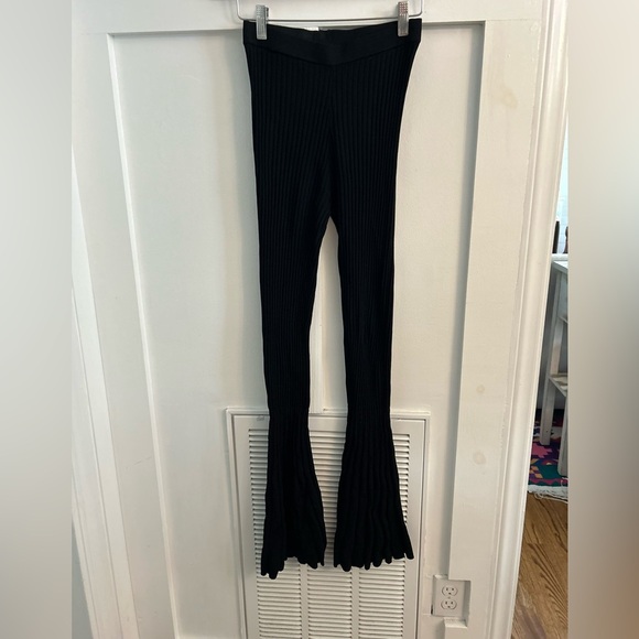 SANDRO Noe Flare Rib-knit Flare Pants In Black - Picture 1 of 4